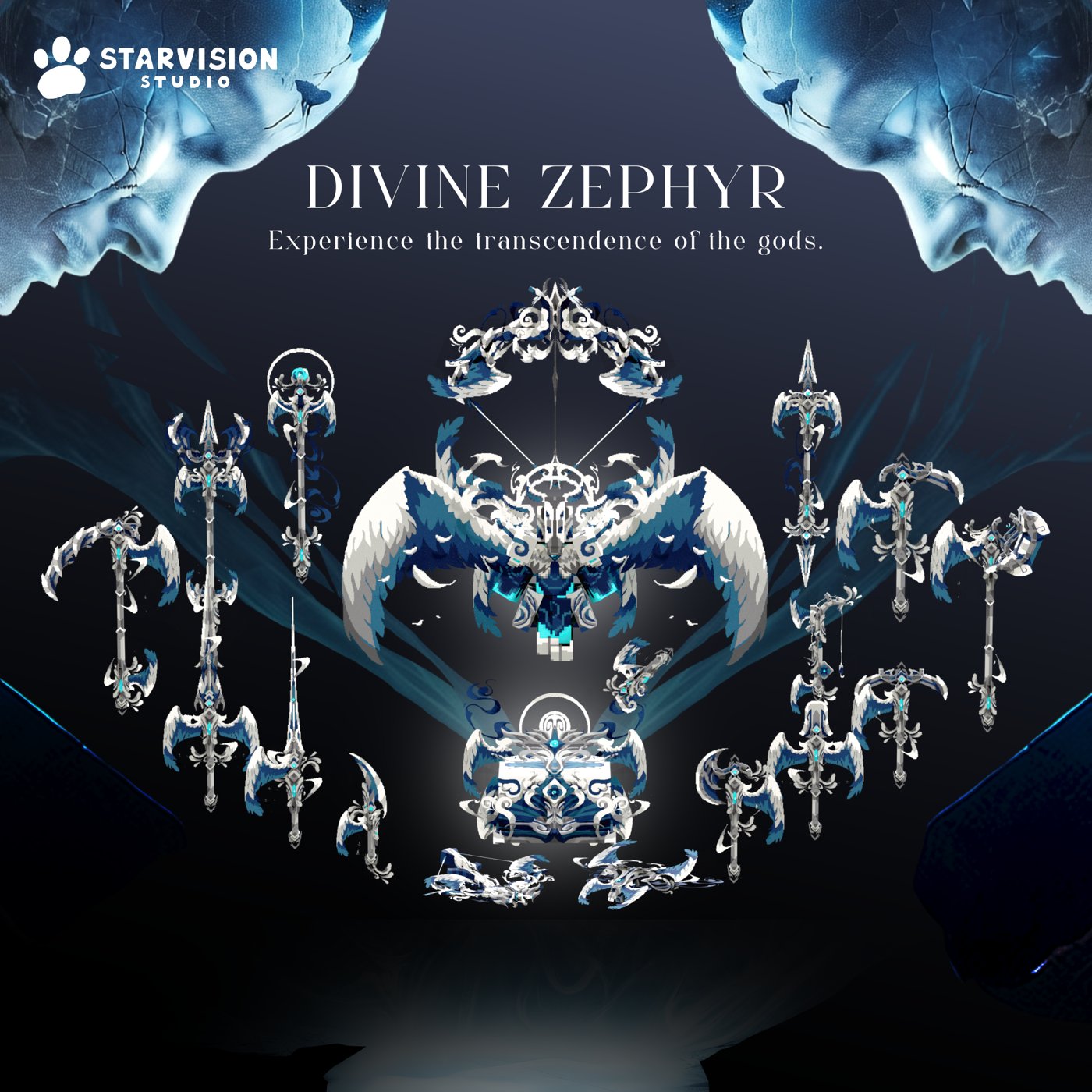 Divine Zephyr cosmetic weapon, tool, and armor set